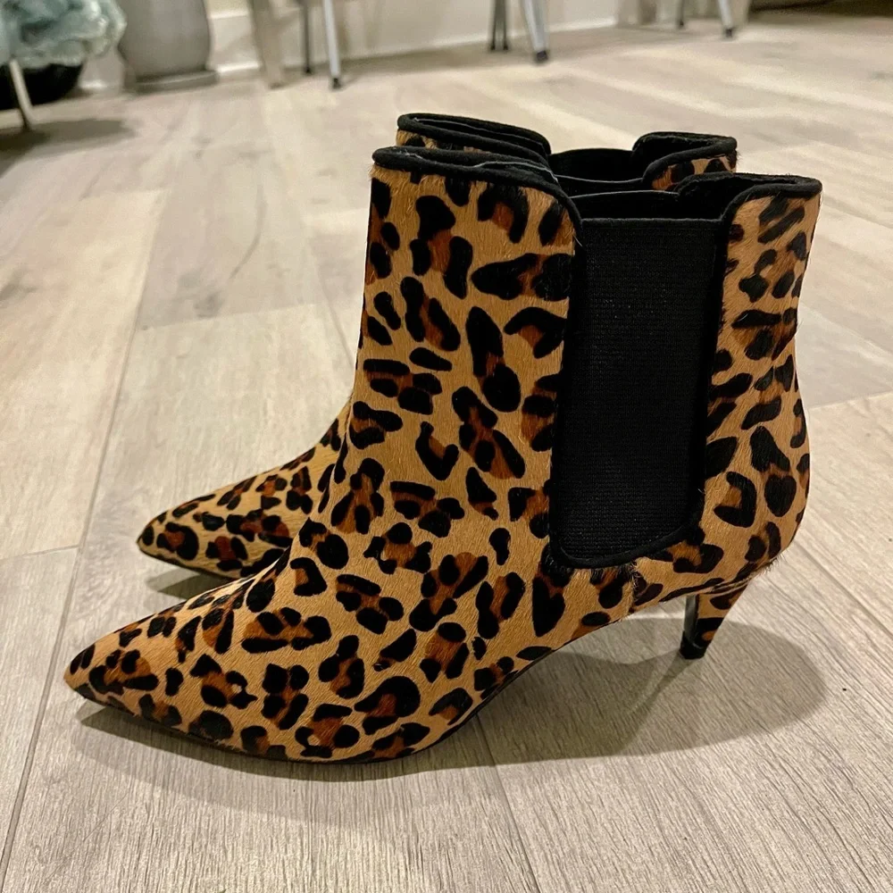 Zara Leopard Print Pointed Toe Chelsea Ankle Booties EU 36 / US 6 Leather